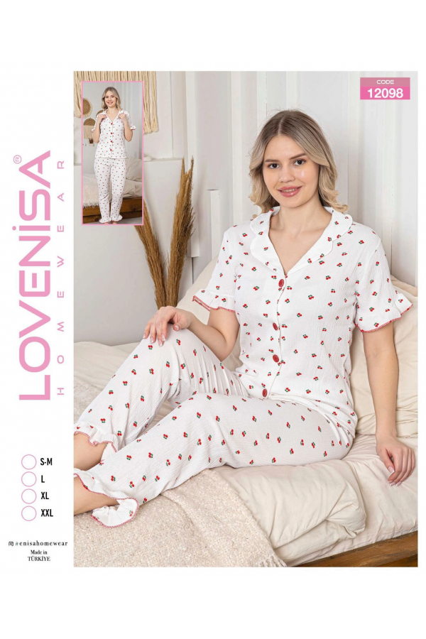 Lovenisa 12098 Kadın Bürümcük Düğmeli Pijama Takımı