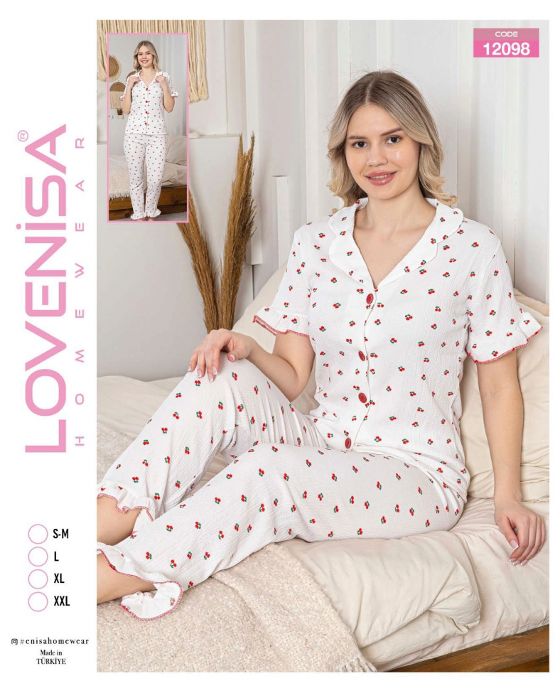 Lovenisa 12098 Kadın Bürümcük Düğmeli Pijama Takımı