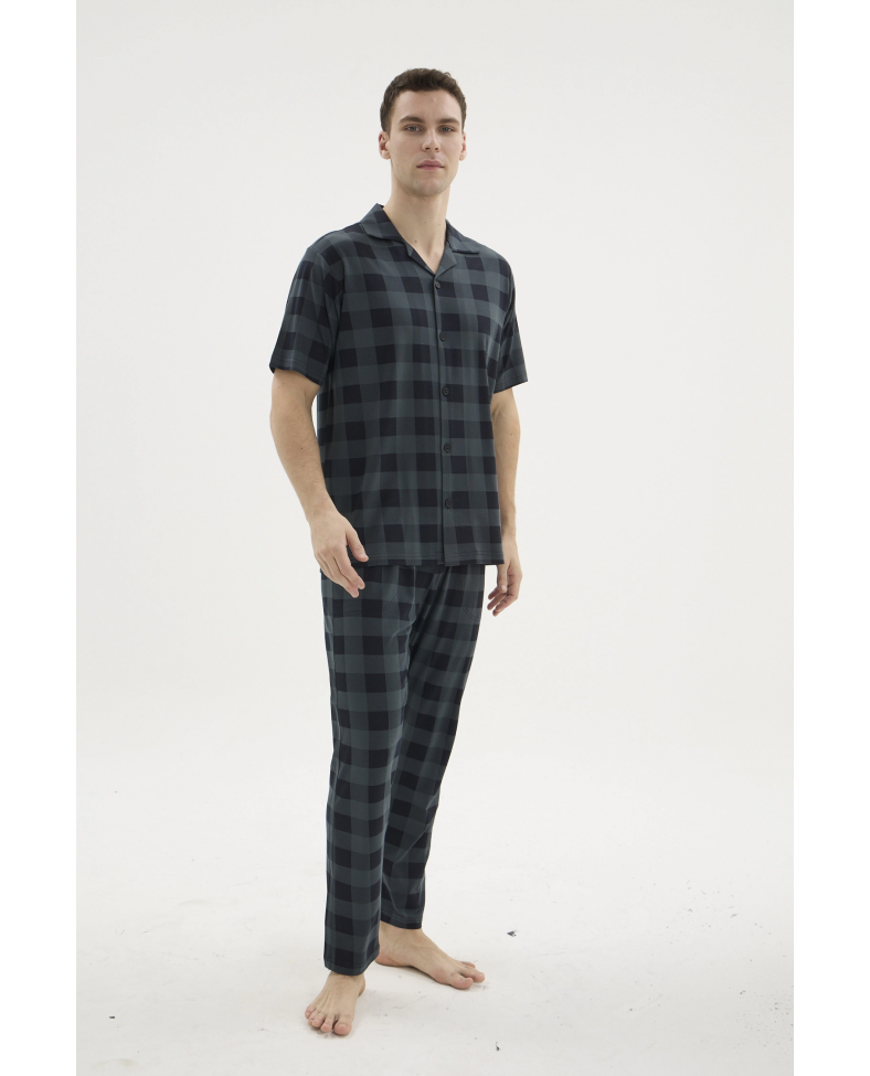 Kocabey KKT-26158 Erkek Apaj Yaka Düğmeli Pijama Takımı