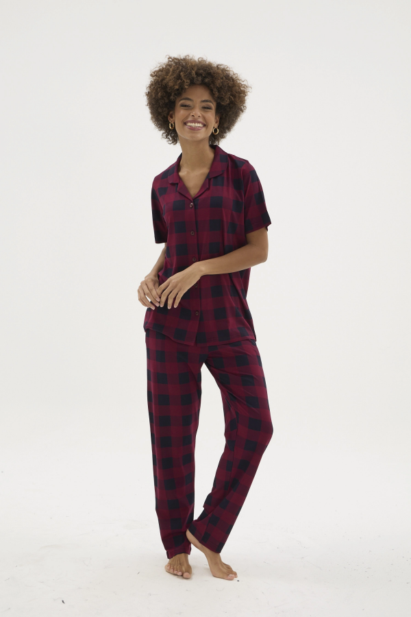 Kocabey KKT-26158K Kadın Apaj Yaka Düğmeli Pijama Takımı