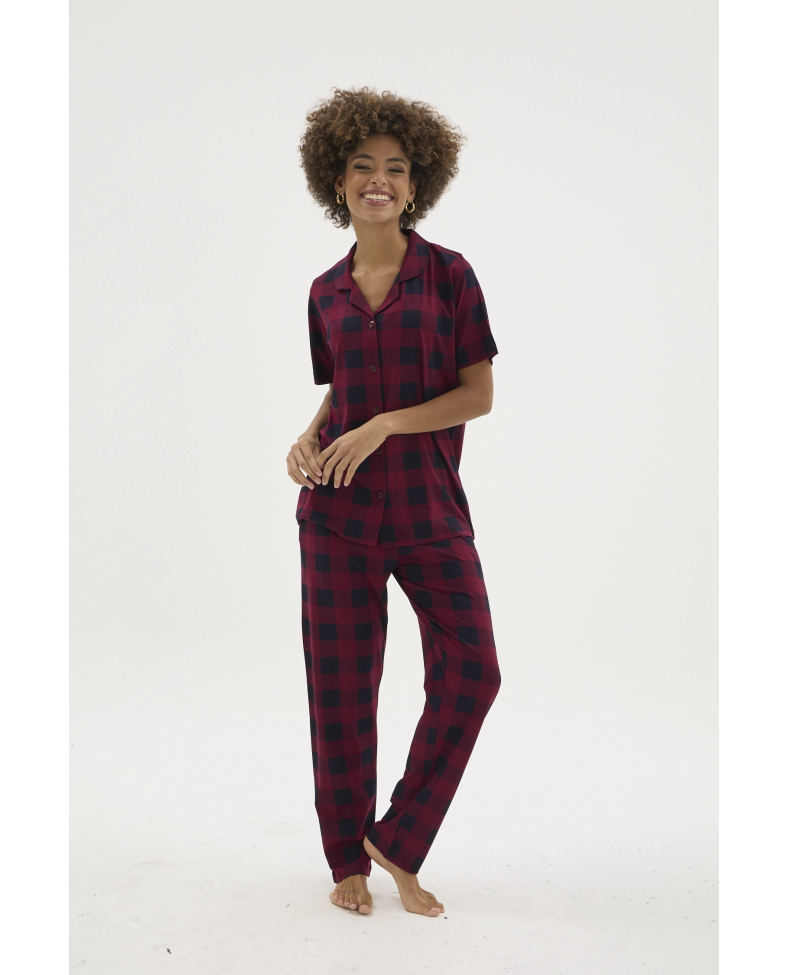 Kocabey KKT-26158K Kadın Apaj Yaka Düğmeli Pijama Takımı