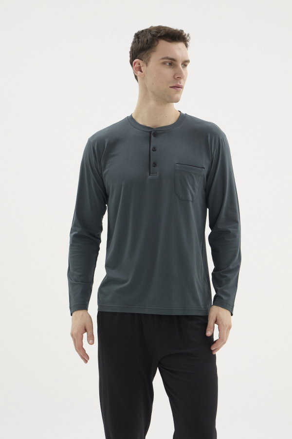 Kocabey BU-26360 Erkek Midi Yaka Battal Pijama Takımı