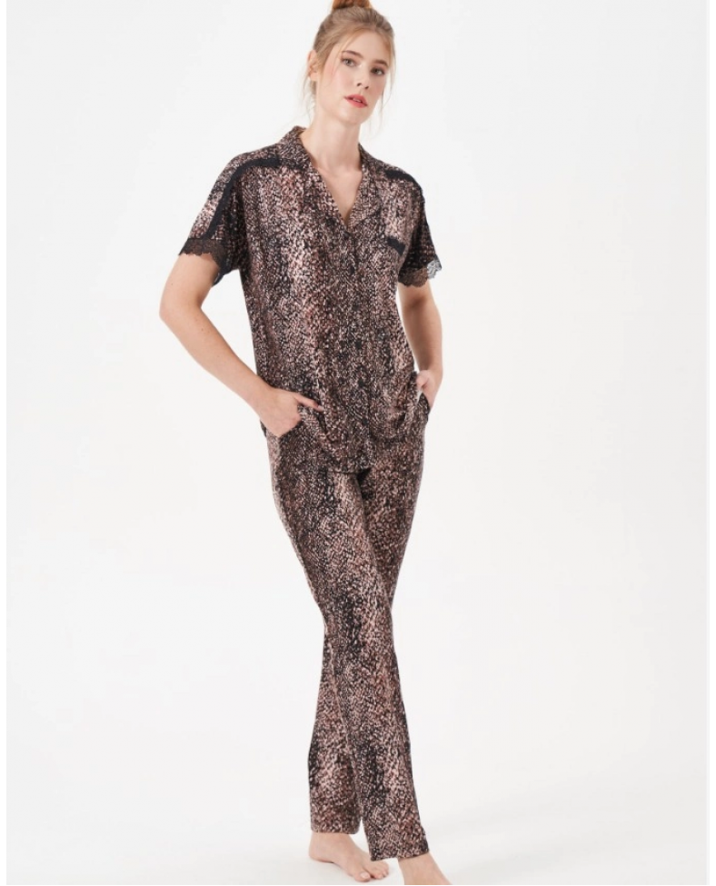 Pjs 29068 Kadın Kısa Kollu Düğmeli Pijama Takım