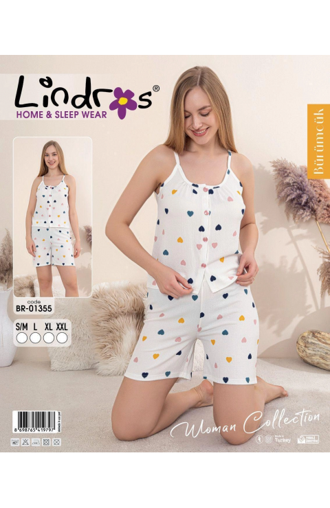 Lindros BR-01355 Kadın İp ASkılı Bürümcük Düğmeli Şort Takım