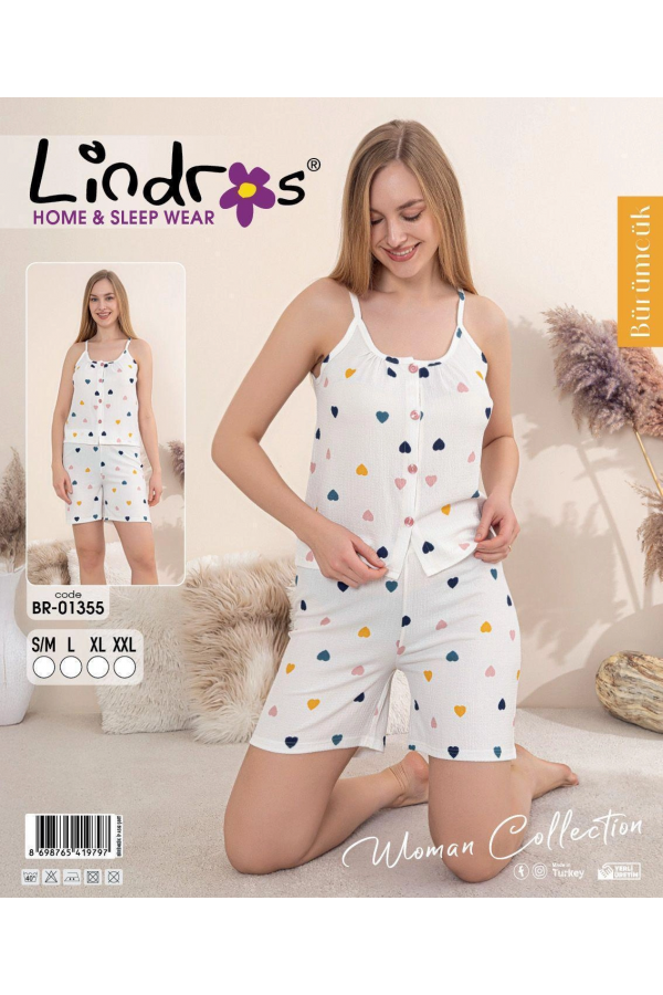 Lindros BR-01355 Kadın İp ASkılı Bürümcük Düğmeli Şort Takım