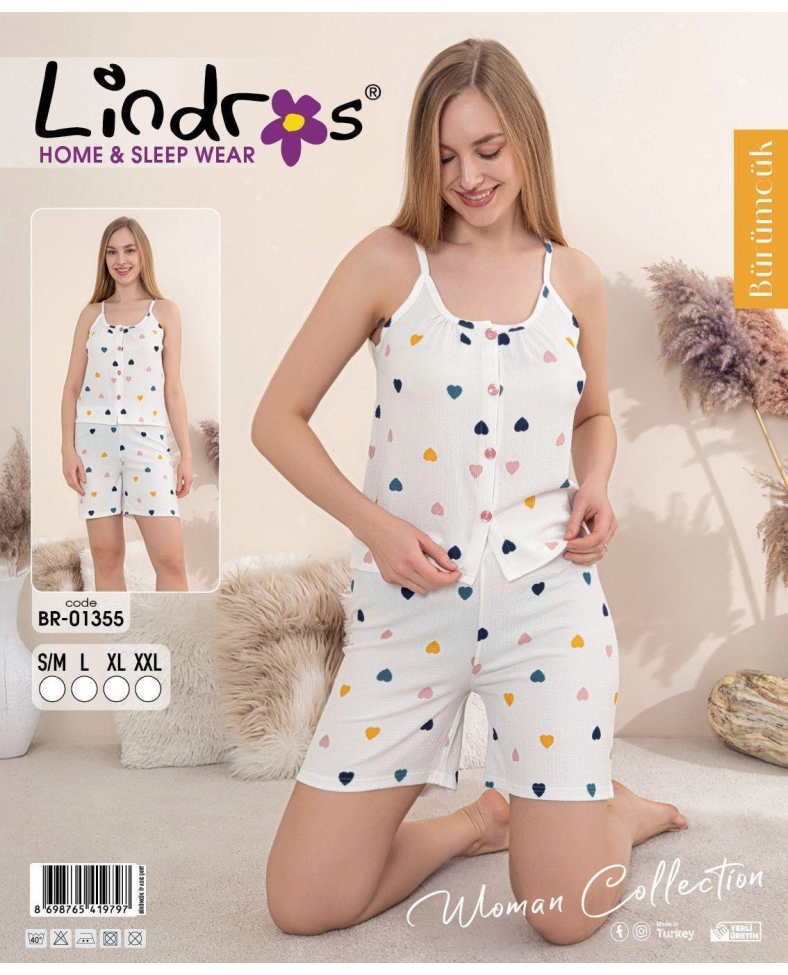 Lindros BR-01355 Kadın İp ASkılı Bürümcük Düğmeli Şort Takım