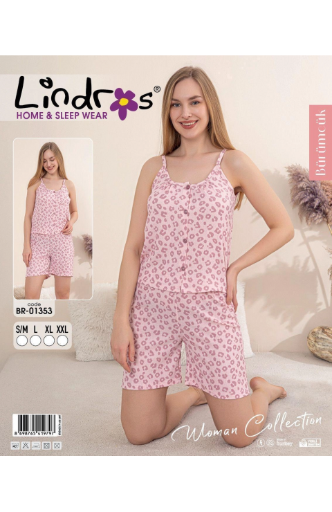 Lindros BR-01353 Kadın İp ASkılı Bürümcük Düğmeli Şort Takım