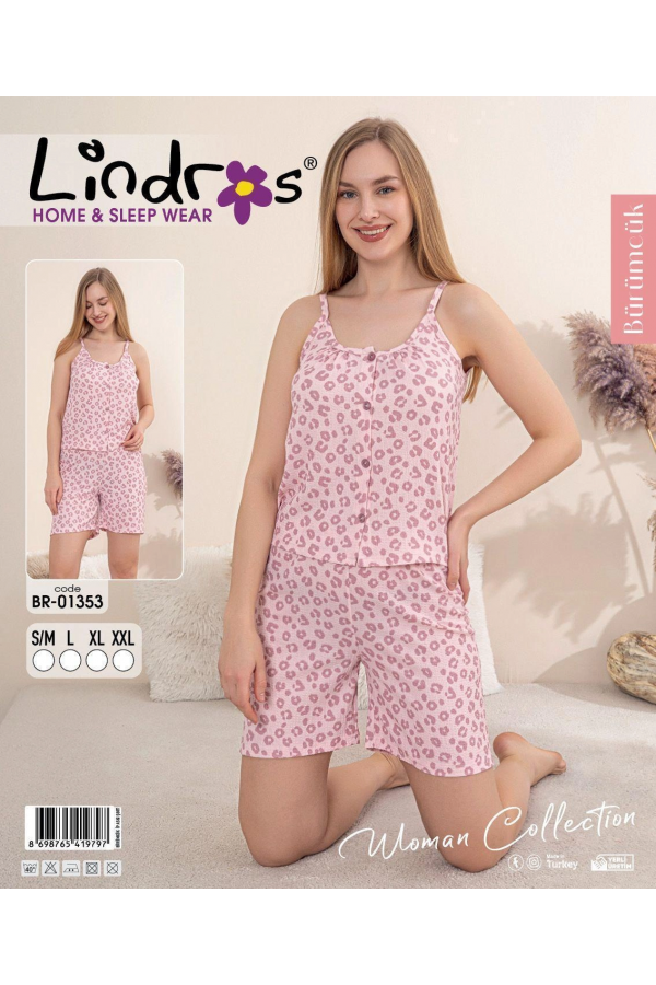 Lindros BR-01353 Kadın İp ASkılı Bürümcük Düğmeli Şort Takım