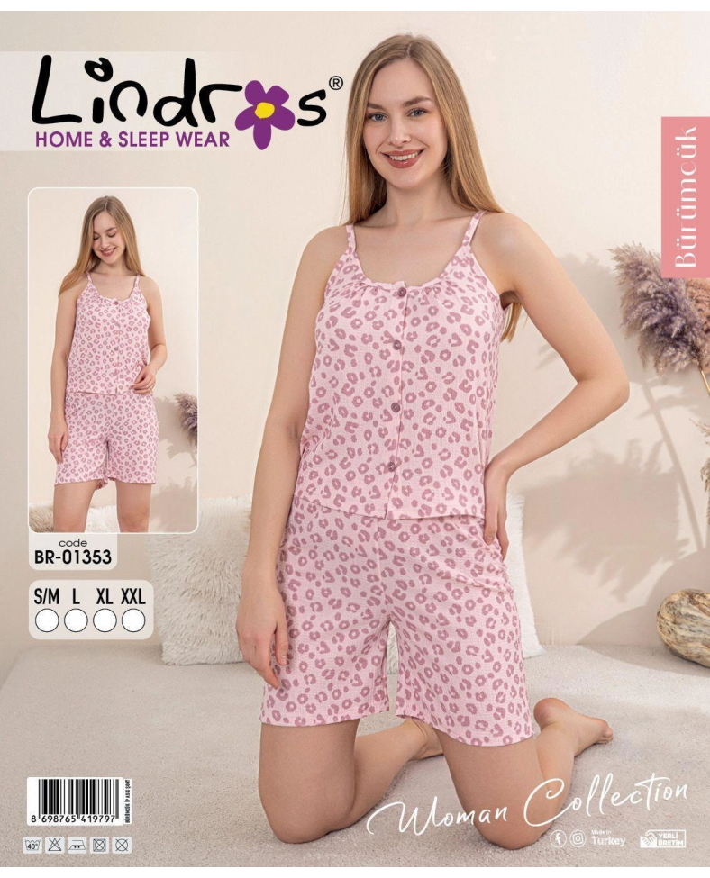 Lindros BR-01353 Kadın İp ASkılı Bürümcük Düğmeli Şort Takım