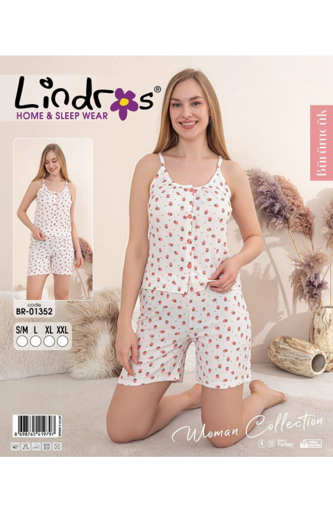 Lindros BR-01352 Kadın İp ASkılı Bürümcük Düğmeli Şort Takım