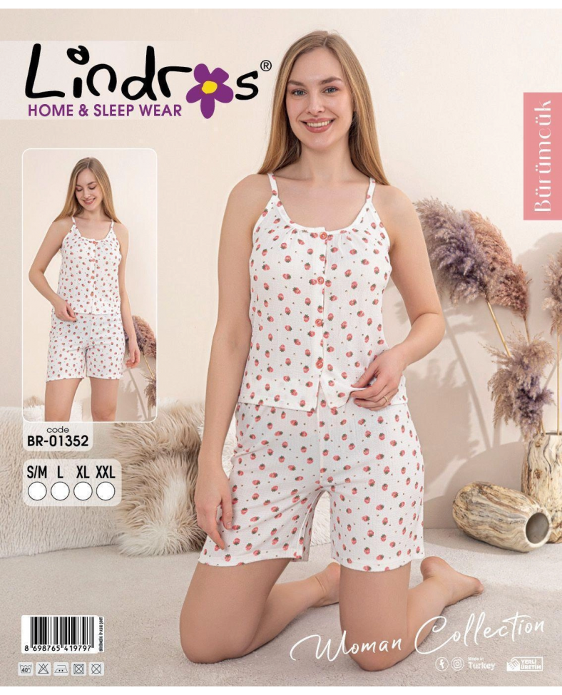 Lindros BR-01352 Kadın İp ASkılı Bürümcük Düğmeli Şort Takım