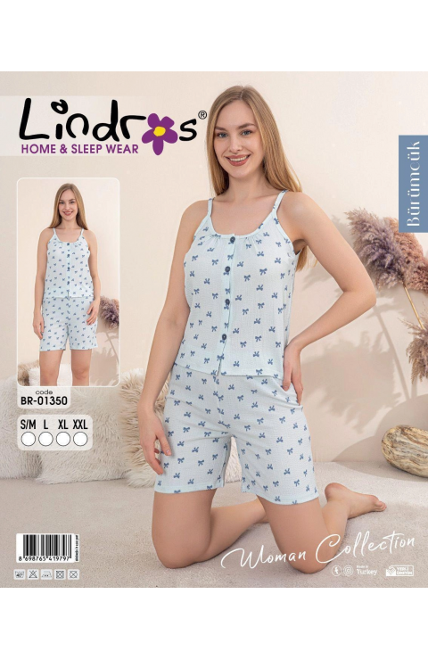 Lindros BR-01350 Kadın İp ASkılı Bürümcük Düğmeli Şort Takım