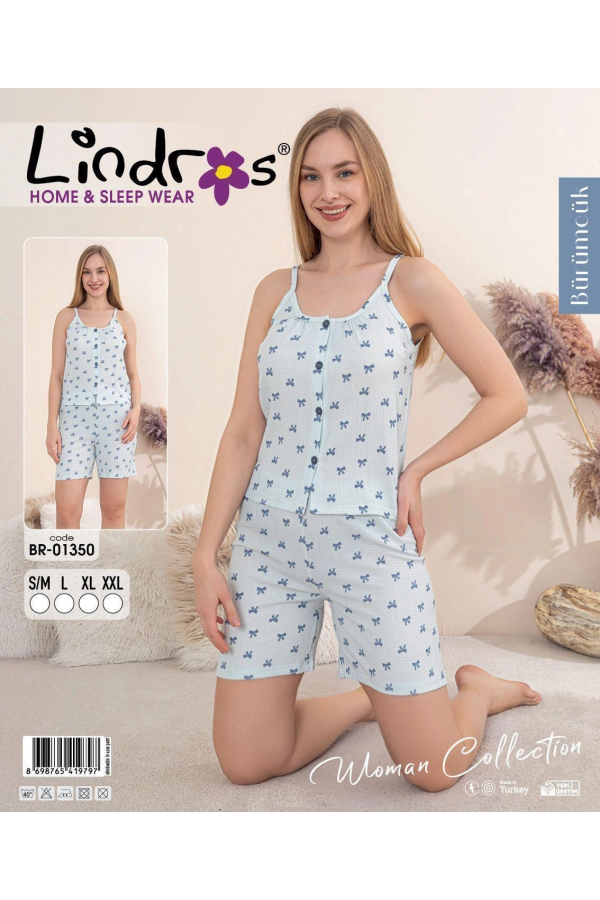 Lindros BR-01350 Kadın İp ASkılı Bürümcük Düğmeli Şort Takım