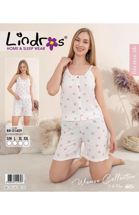 Lindros BR-01409 Kadın İp ASkılı Bürümcük Düğmeli Şort Takım