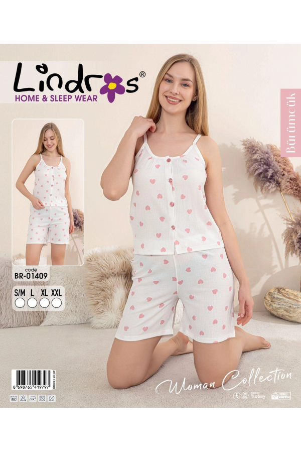 Lindros BR-01409 Kadın İp ASkılı Bürümcük Düğmeli Şort Takım