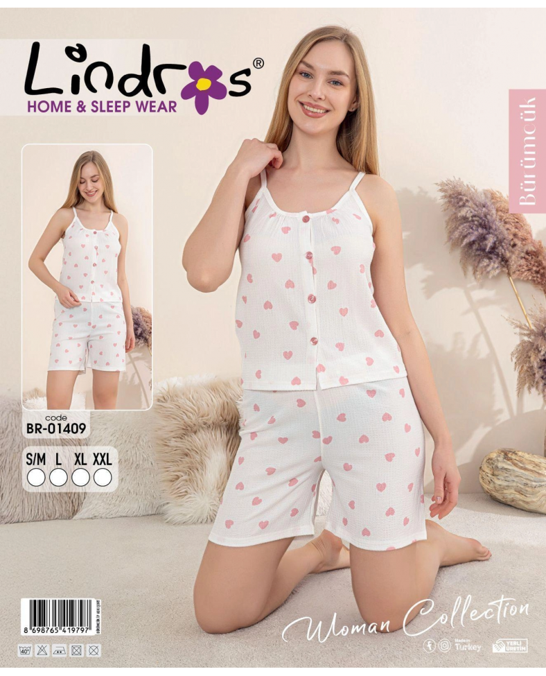 Lindros BR-01409 Kadın İp ASkılı Bürümcük Düğmeli Şort Takım