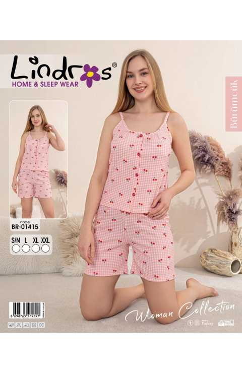 Lindros BR-01415 Kadın İp ASkılı Bürümcük Düğmeli Şort Takım