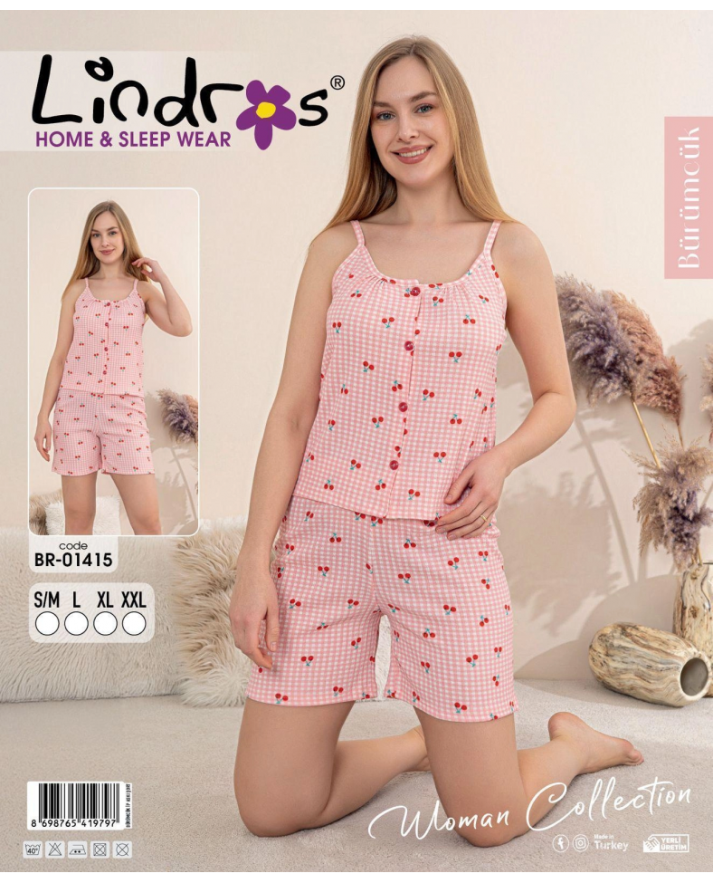 Lindros BR-01415 Kadın İp ASkılı Bürümcük Düğmeli Şort Takım