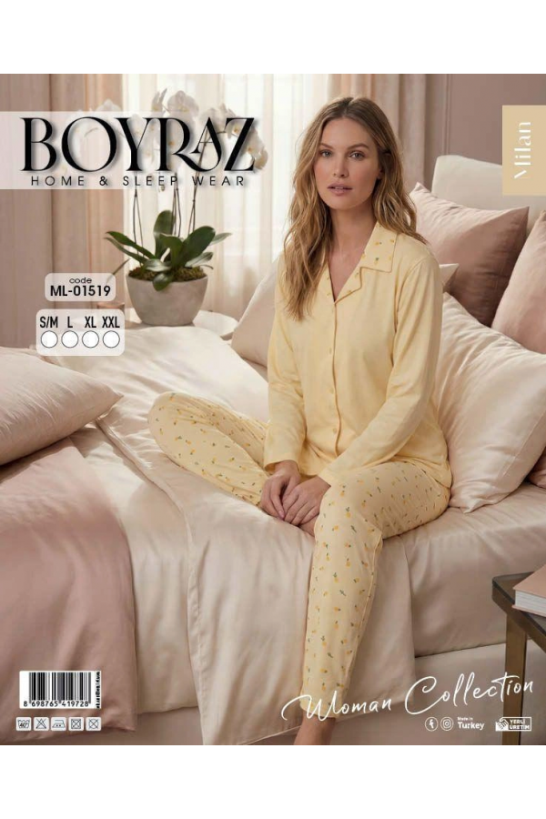 Boyraz ML-01519 Kadın Uzun Kol Boydan Düğmeli Pijama Takımı