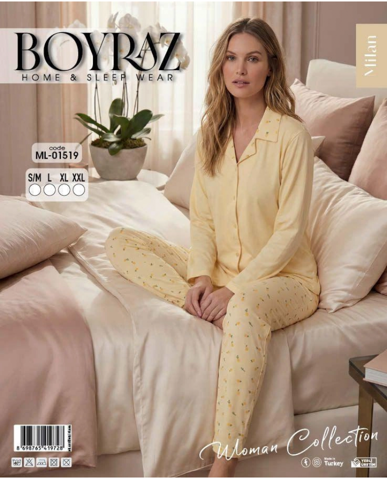Boyraz ML-01519 Kadın Uzun Kol Boydan Düğmeli Pijama Takımı