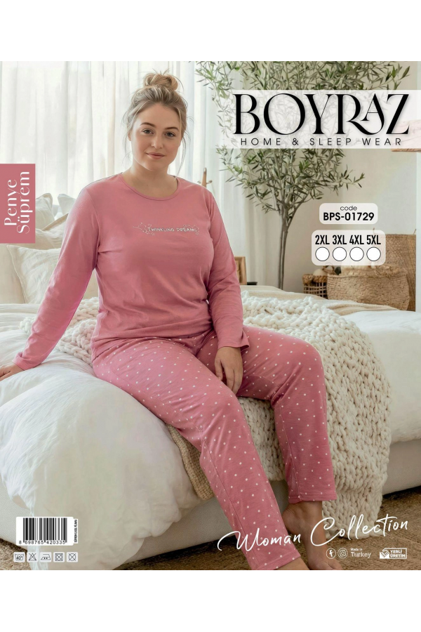 Boyraz BPS-01729 Kadın Battal Uzun Kol Penye Pijama Takımı