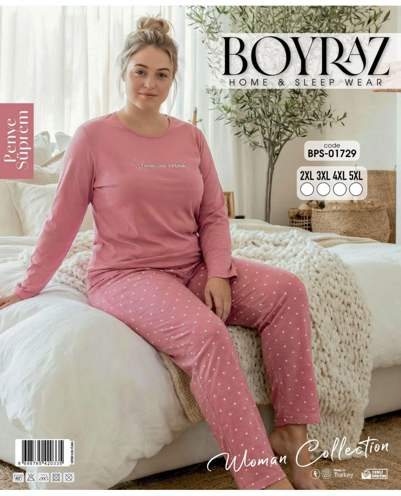 Boyraz BPS-01729 Kadın Battal Uzun Kol Penye Pijama Takımı