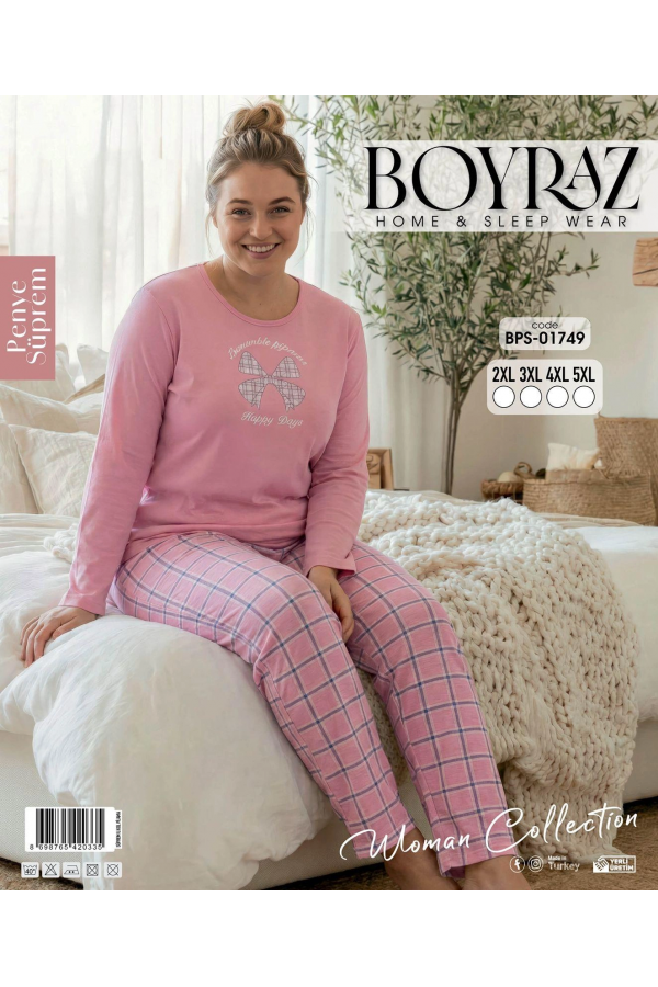 Boyraz BPS-01749 Kadın Battal Uzun Kol Penye Pijama Takımı