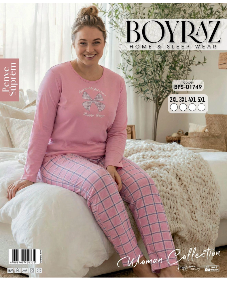 Boyraz BPS-01749 Kadın Battal Uzun Kol Penye Pijama Takımı