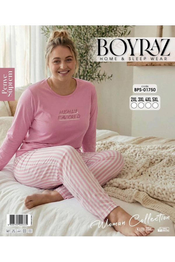 Boyraz BPS-01750 Kadın Battal Uzun Kol Penye Pijama Takımı