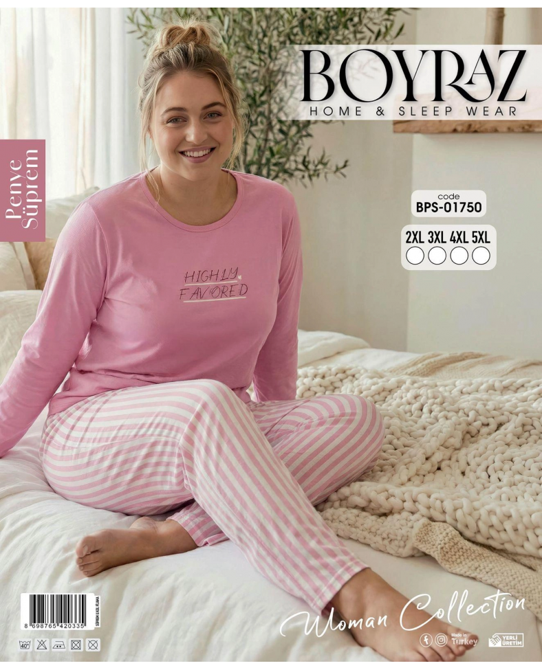 Boyraz BPS-01750 Kadın Battal Uzun Kol Penye Pijama Takımı
