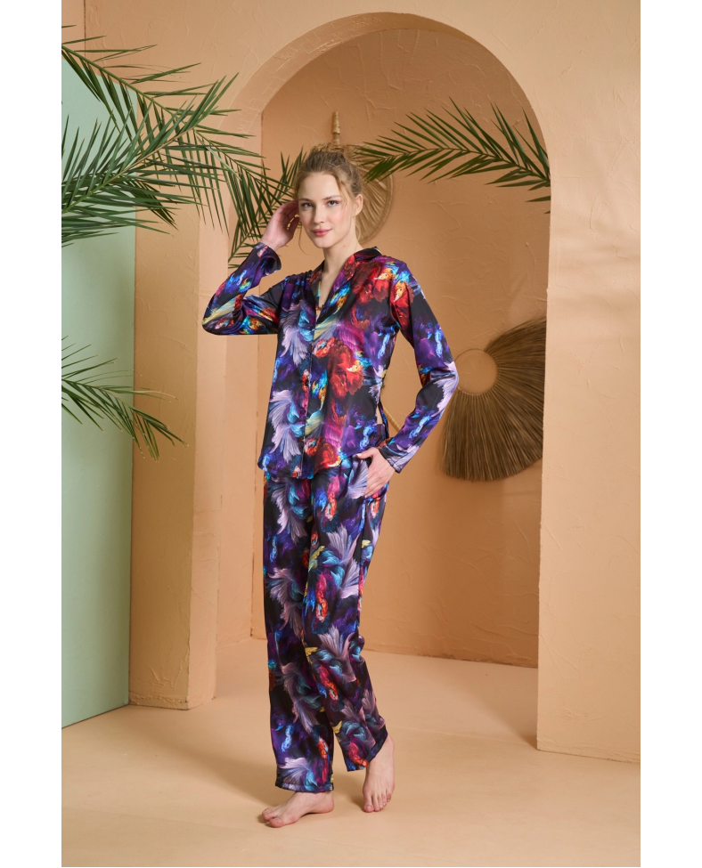 PJS 27079 Kadın Düğmeli Pijama Takımı
