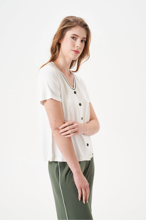 PJS 29022 Kadın Düğmeli Pijama Takım