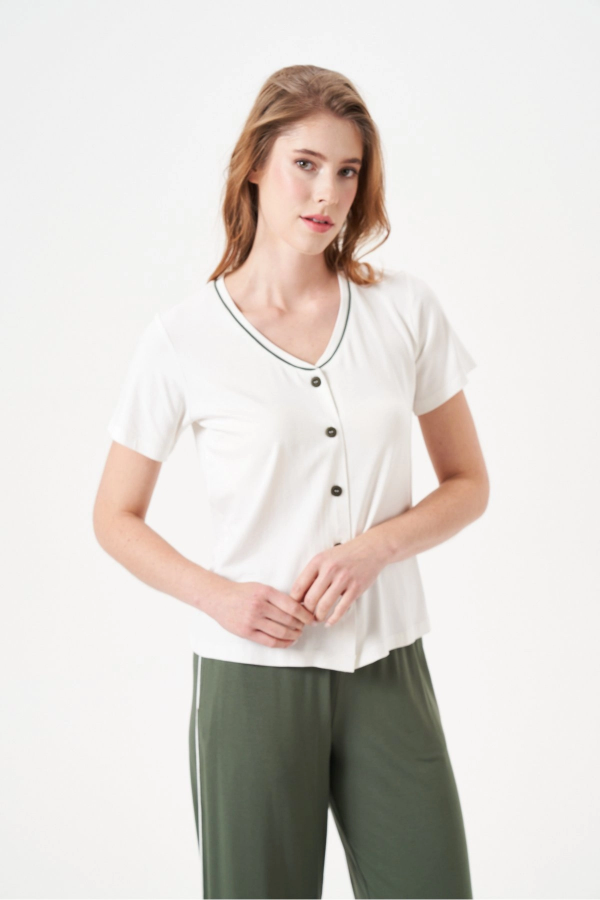 PJS 29022 Kadın Düğmeli Pijama Takım