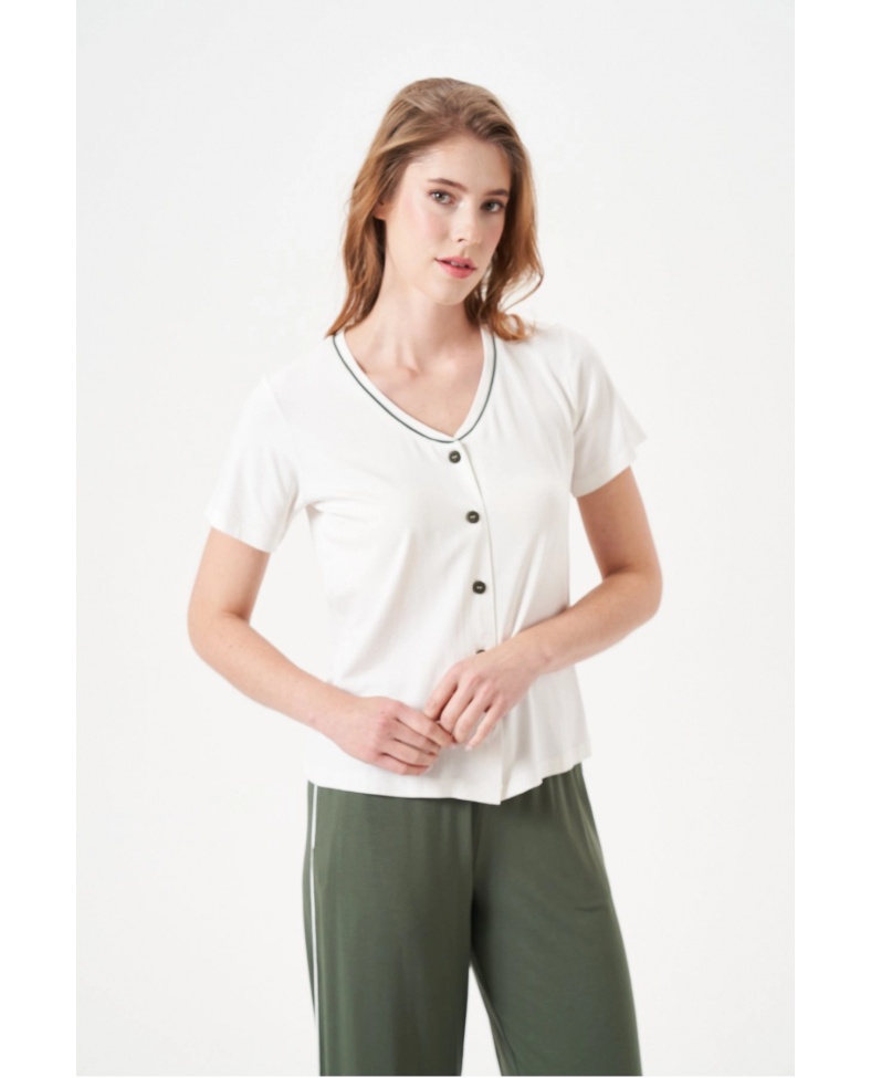 PJS 29022 Kadın Düğmeli Pijama Takım