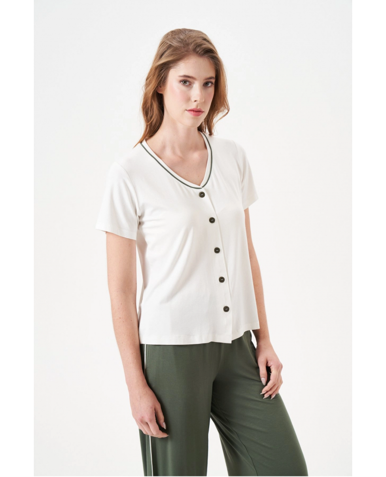 PJS 29022 Kadın Düğmeli Pijama Takım