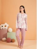 PJS 28016 Kadın Uzun Kol Yarı Patlı Desenli Pijama Takım
