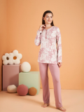 PJS 28016 Kadın Uzun Kol Yarı Patlı Desenli Pijama Takım