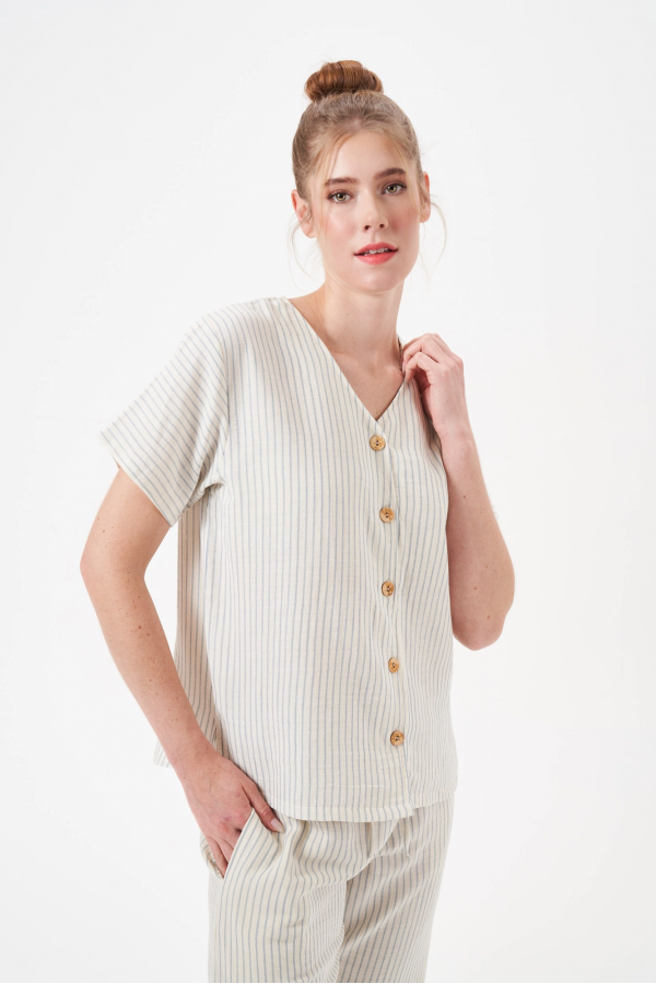 PJS 29098 Kadın Düğmeli Pijama Takım