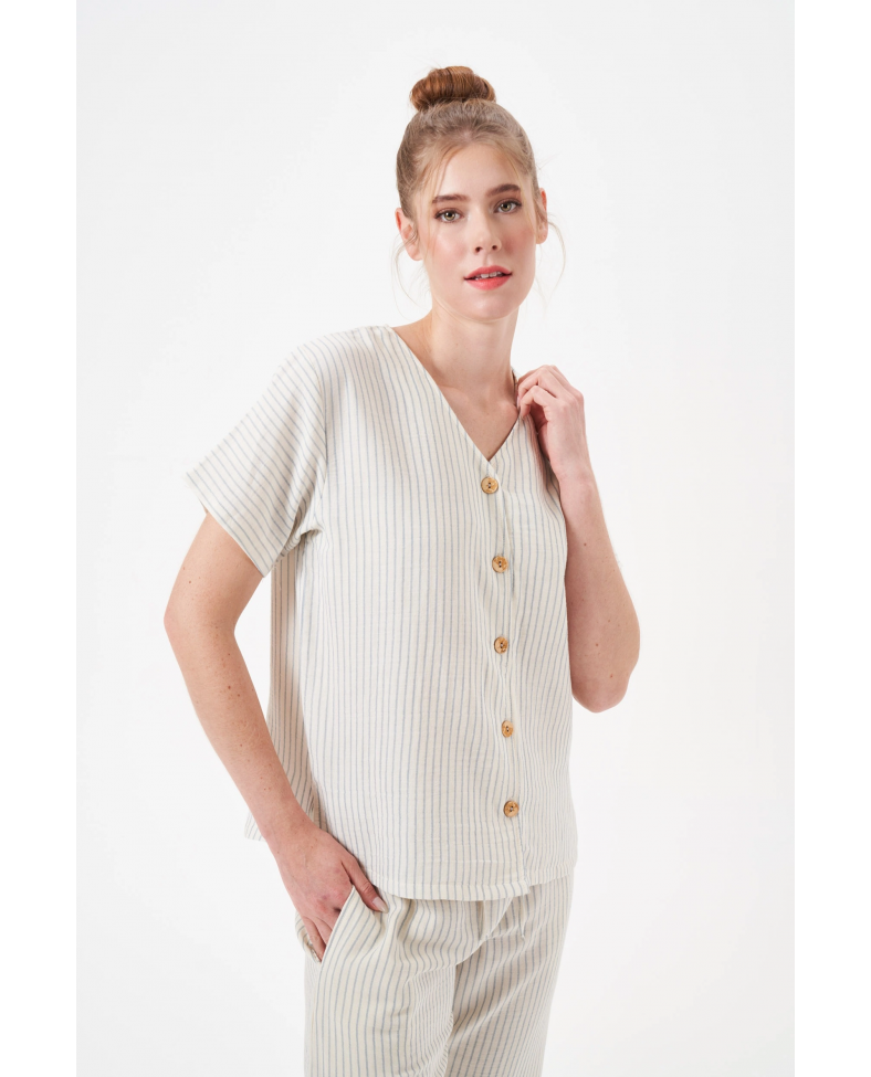 PJS 29098 Kadın Düğmeli Pijama Takım