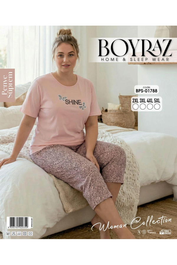 Boyraz BPS-01788  Kadın Battal Kısa Kol Kapri Takım
