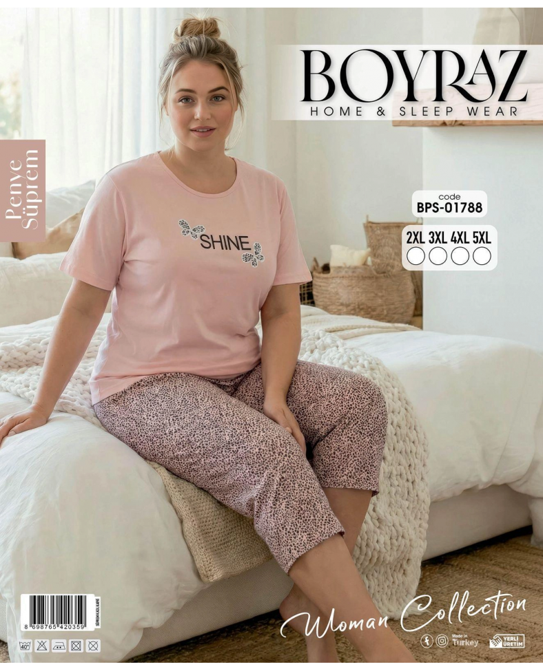 Boyraz BPS-01788  Kadın Battal Kısa Kol Kapri Takım