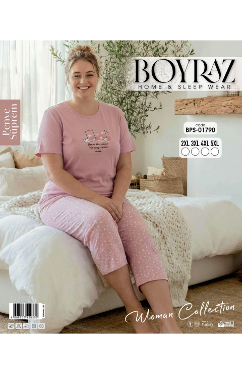 Boyraz BPS-01790  Kadın Battal Kısa Kol Kapri Takım