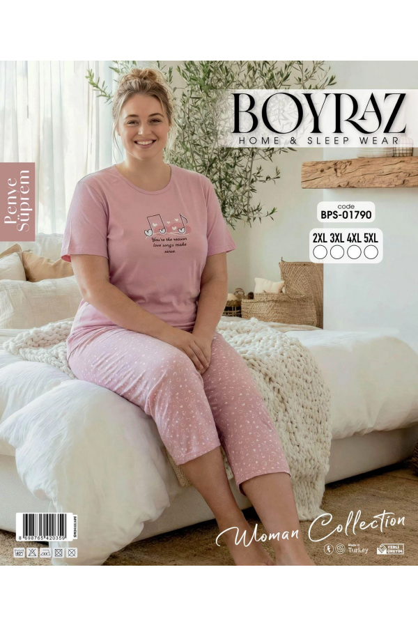 Boyraz BPS-01790  Kadın Battal Kısa Kol Kapri Takım