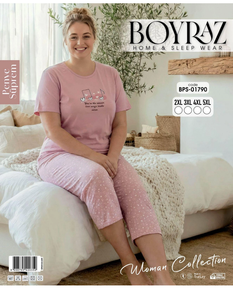 Boyraz BPS-01790  Kadın Battal Kısa Kol Kapri Takım