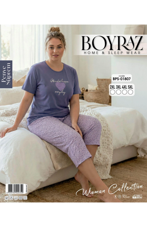 Boyraz BPS-01807  Kadın Battal Kısa Kol Kapri Takım