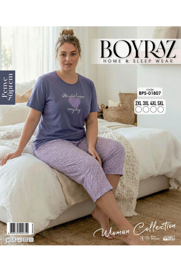 Boyraz BPS-01807  Kadın Battal Kısa Kol Kapri Takım