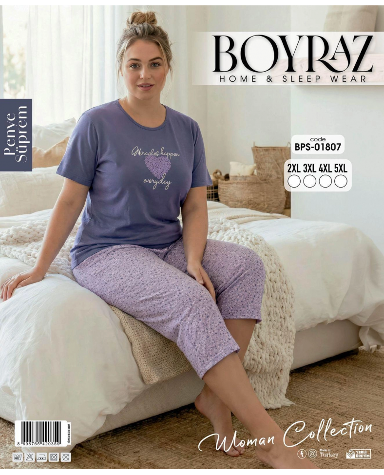 Boyraz BPS-01807  Kadın Battal Kısa Kol Kapri Takım