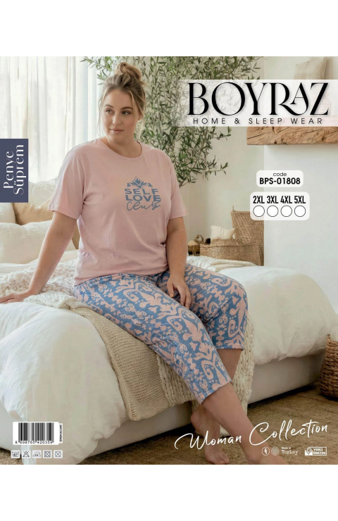 Boyraz BPS-01808  Kadın Battal Kısa Kol Kapri Takım