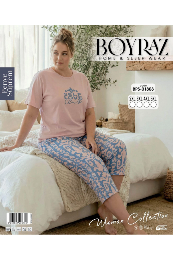 Boyraz BPS-01808  Kadın Battal Kısa Kol Kapri Takım