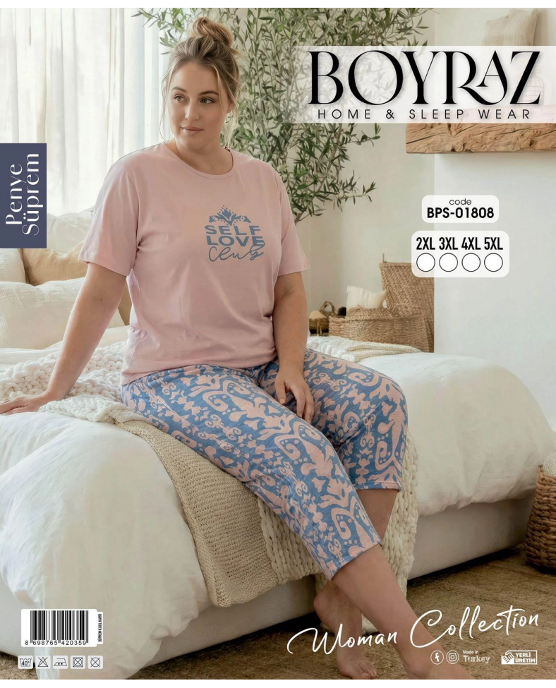 Boyraz BPS-01808  Kadın Battal Kısa Kol Kapri Takım